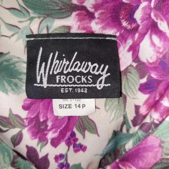 Whirlaway Frocks Belted Floral Retro Dress Puff Sleeve Button Details Size 14P - Picture 6 of 9